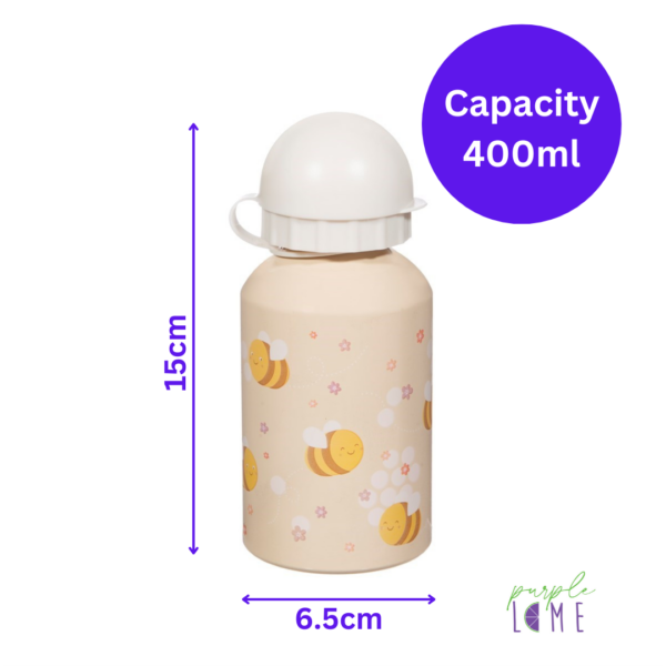 Bee children infographic showing dimensions and capacity water bottle