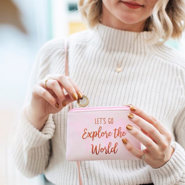 Pink explorer coin purse lifestyle