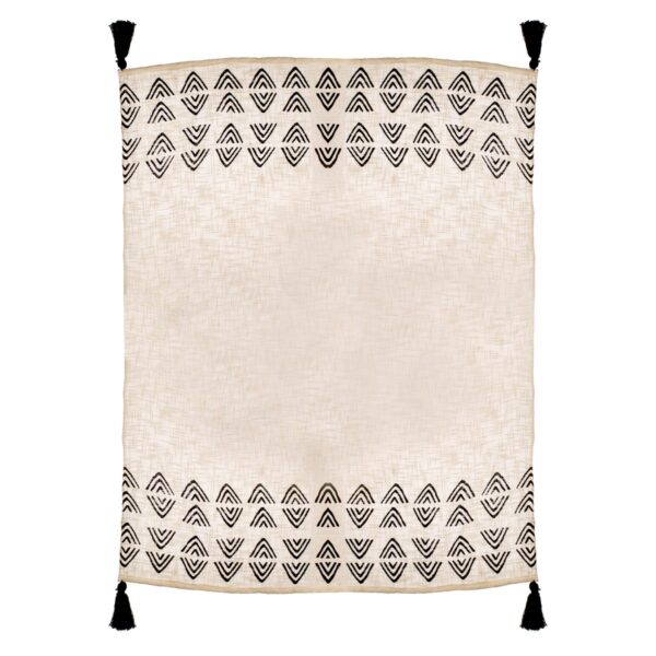 Unfolded spread out triangle block print throw with tassles white background main image