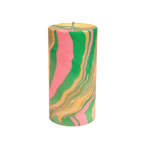 main image pink green gold swirl candle long burn time white background