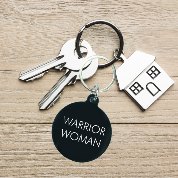 Warrior Woman Acrylic black keyring lifestyle