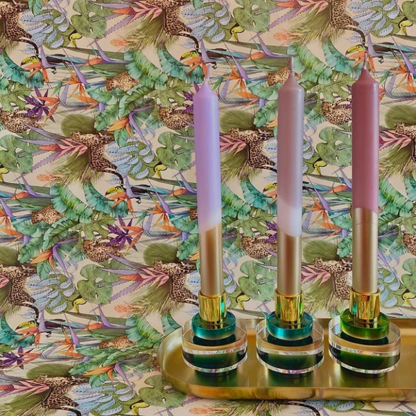 October Skies Pink Stories Autumnal Lilac Mauve Gold candlesticks table scaping