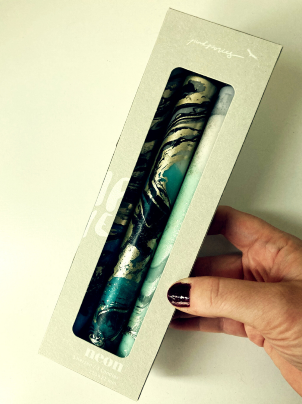 Pink stories marble candlesticks three pack blue black gold and white in pack
