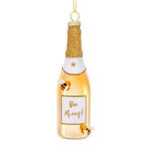 Bee merry champagne bottle Christmas tree bauble decoration main image white background